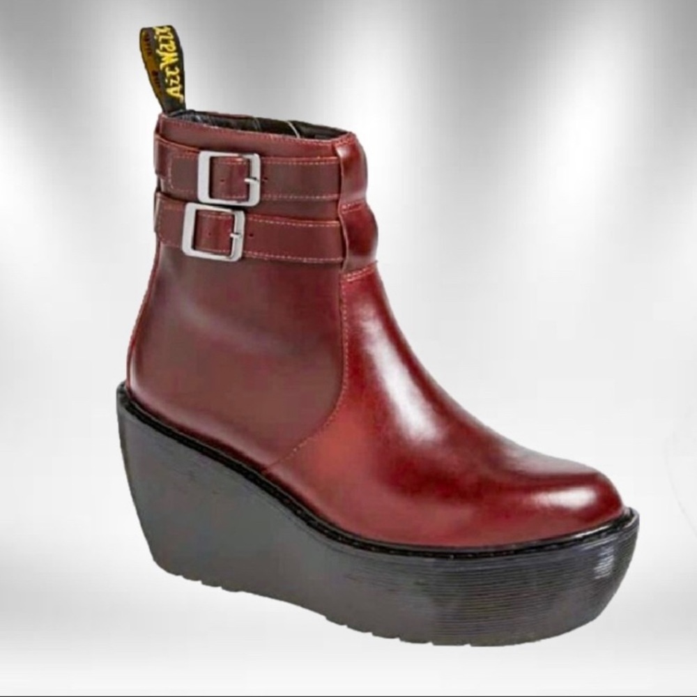Dr Martens Caitlin Oxblood Platform Wedge Ankle Boots - Picture 2 of 11